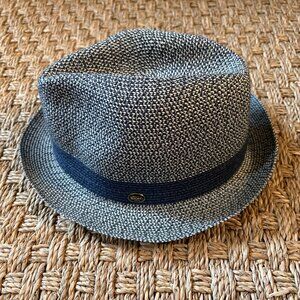 Tesi navy and white braided straw fedora